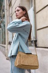 ZARA КОЖАНАЯ СУМКА НА ПЛЕЧО С КЛАПАНОМ, ПЕСОЧНЫЙ/КОРИЧНЕВЫЙ