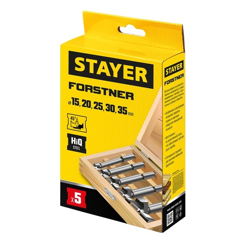 STAYER Forstner, 5 шт: 15-20-25-30-35 мм, набор сверл форстнера по дереву, ДСП (29985-H5)