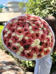 Букет-гигант из 101 белой и коралловой пионовидной розы