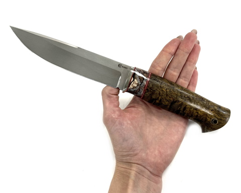 Нож Тигр, Bohler S390, мельхиор, зуб мамонта, карельская береза
