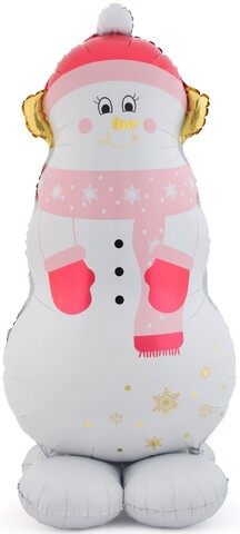 Шар К Фигура на подставке, Снеговик в розовом шарфе, 58''/147 см, 1 шт.