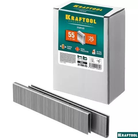 KRAFTOOL скобы тип 55 (90/C), 25 мм, калибр 18GA. 5000 шт (31789-25)