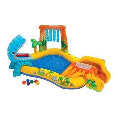 Игровой центр-бассейн 249х191х109 см, 216 л, Динозавр, горка, распылитель, мячики, от 2 лет, Intex, 57444NP