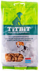 TitBit лакомство для собак Хрустящие подушечки с начинкой кролик и творог для щенков 95 гр.