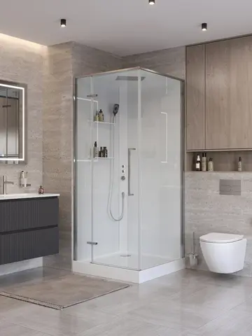 BelBagno UNO-CAB-A-1-90-C-Cr-Bi-TOP-L Душевая кабина с задними стенками, смесителем, верхним и ручным душем, акриловым поддоном и крышей, левосторонняя