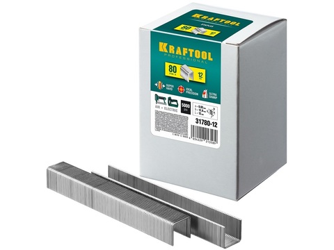 KRAFTOOL скобы тип 80 (BeA/Prebena A/Senco AT), 12 мм, калибр 21GA. 5000 шт (31780-12)
