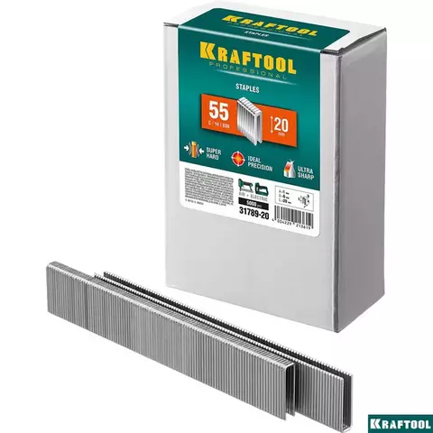KRAFTOOL скобы тип 55 (90/C), 20 мм, калибр 18GA. 5000 шт (31789-20)