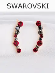 Серьги-клаймберы Млечный путь с красными кристаллами Swarovski
