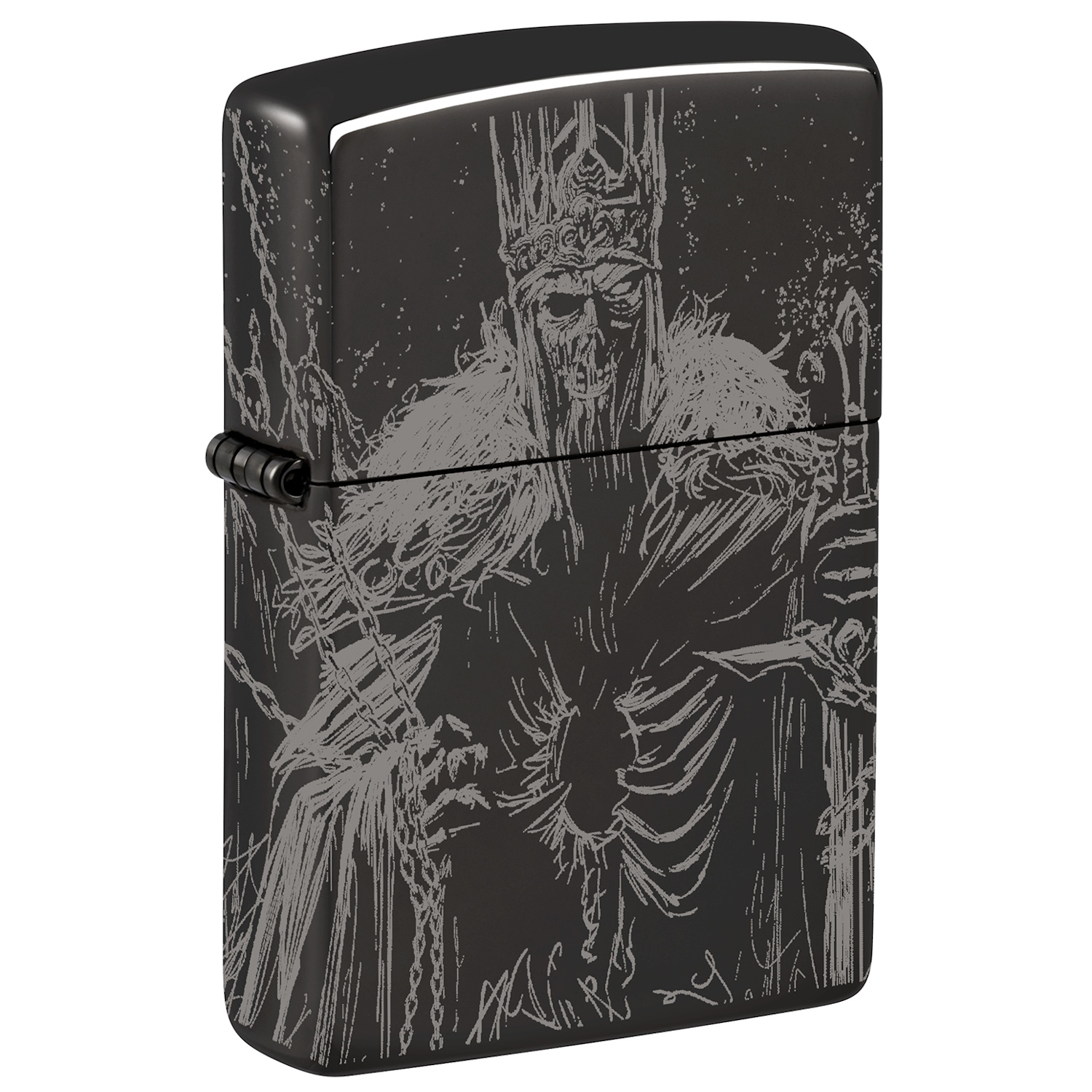 Зажигалка ZIPPO Skull King с покрытием High Polish Black, латунь/сталь, черная, глянцевая, 38x13x57 мм