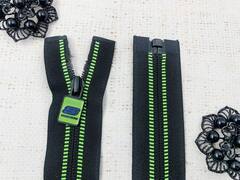 Молния спираль потайная, Т5, L 80 см, чёрный с салатовым