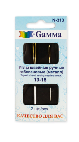 Иглы для шитья ручные N-313 гобеленовые №№ 13 и 18 острие закругленное 2 шт. в блистере