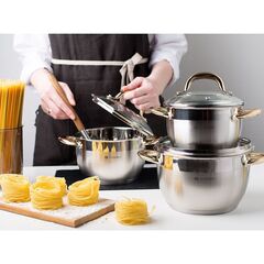 Кастрюля нерж, 2.6 л, с крыш, Daniks, Мадрид Gold, SD-318G, индукц