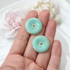 Серьги пусеты с эмалью круглые, голубой, 25 мм, сталь, позолота, СГ049