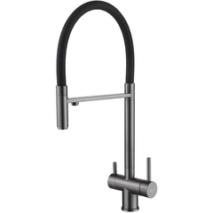 Abber Wasser Kreis AF81141NG Смеситель для кухни с подключением фильтра и выдвижной лейкой, цвет: никель, черный матовый фото