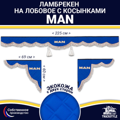 Ламбрекен с косынками двусторонние MAN (экокожа, синий, коричневые кисточки)