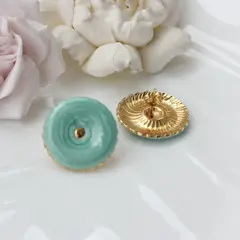 Серьги пусеты с эмалью круглые, голубой, 25 мм, сталь, позолота, СГ049