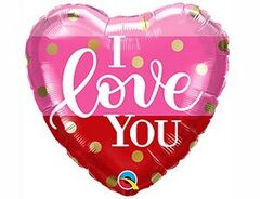 Шар Q 18''/46 см, Сердце, I Love You, розово-красное, полосы, 1 шт. (В упаковке)