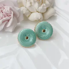 Серьги пусеты с эмалью круглые, голубой, 25 мм, сталь, позолота, СГ049