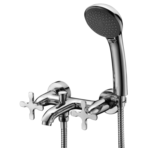 Lemark LM5712C Смеситель для ванны с коротким изливом, двуручковый, вытяжной переключатель с ручной фиксацией, латунь/хром