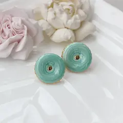 Серьги пусеты с эмалью круглые, голубой, 25 мм, сталь, позолота, СГ049