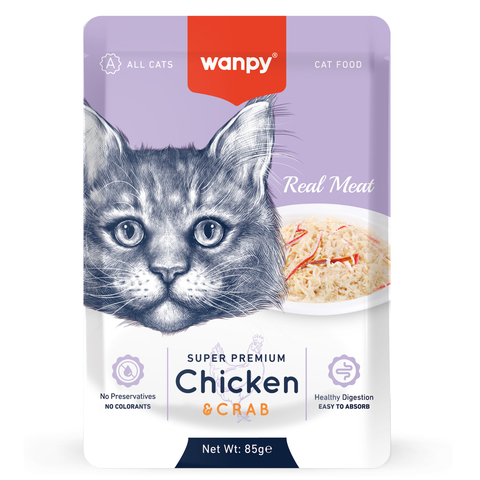 Wanpy Cat пауч для кошек из курицы и краба 85 г