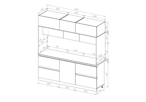 Кухня Карина Центральная секция 2200 (Дуб Крафт серый,Кашемир)