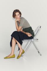 ZARA КОЖАНЫЕ БАЛЕТКИ С БАНТОМ, ФИСТАШКОВО-ЗЕЛЕНЫЙ