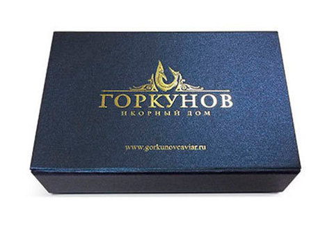 Шкатулка с двумя банками чёрной икры ГОРКУНОВ, 2*50г