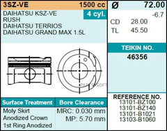 Поршень двигателя TEIKIN 46356 0.50 (4шт/упак)