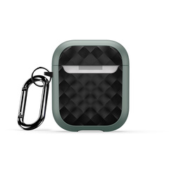 Чехол для наушников AirPods 1 и 2, зеленый с вставками черного цвета (GreenBlack), серия PECC Series от Dux Ducis, в комплекте с карабином