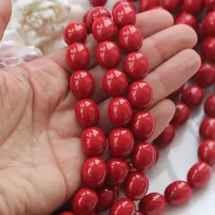 Майорка, овальная, красная 13*15 мм, 1 нить, МА127
