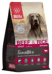 Сухой корм для собак Blitz Sensitive Beef & Rice Adult Dog All Breeds с говядиной и рисом, 1,8 кг