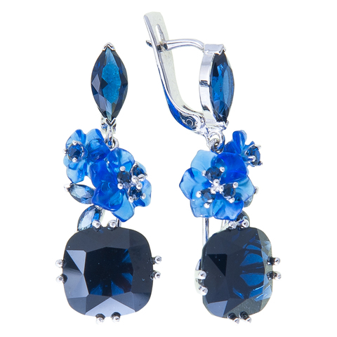 Серьги из серебра с корунд сапфиром и кварцем Арт.2236сс
