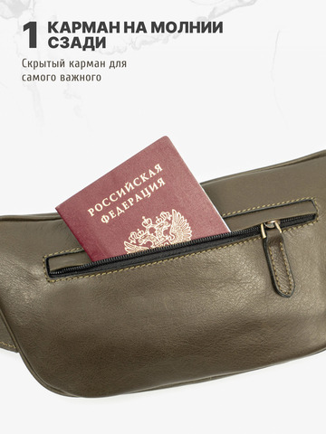 Кожаная сумка на пояс цвета зелёного хаки
