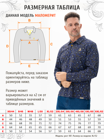 Поло с длинным рукавом «Синяя хохлома» мужское