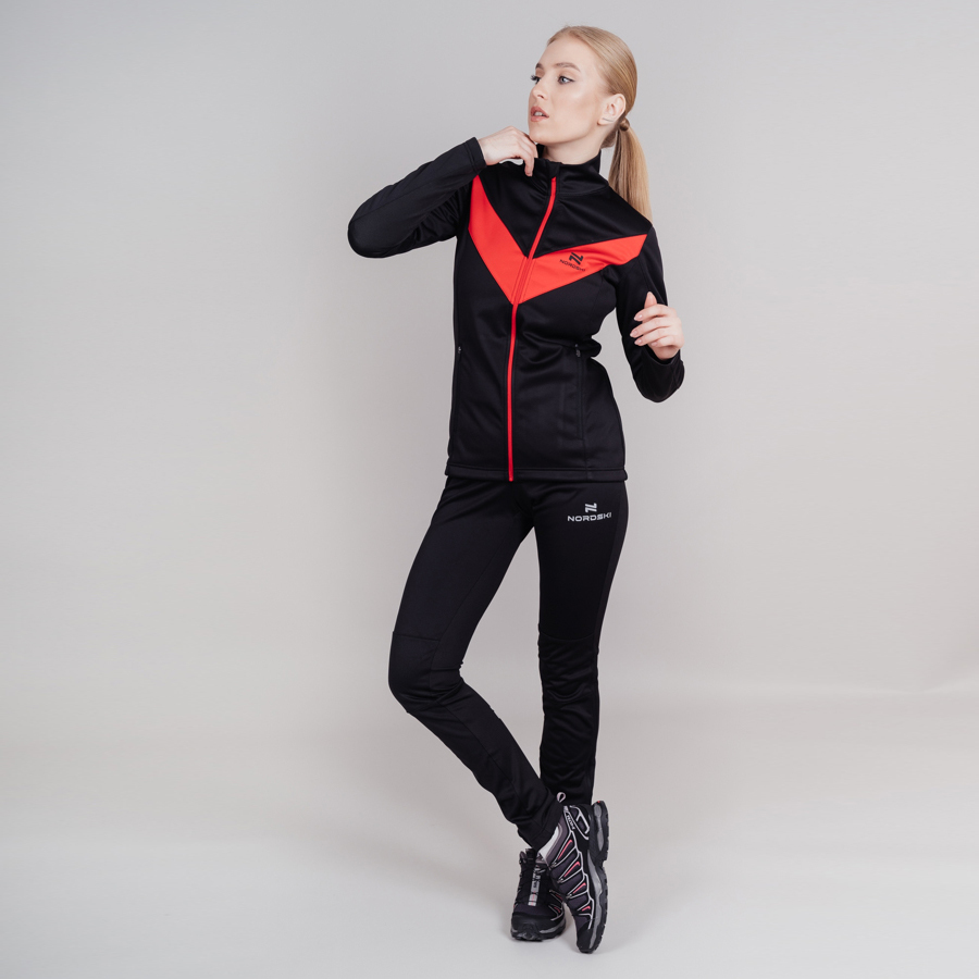 Женский утепленный лыжный костюм Nordski Base black-red