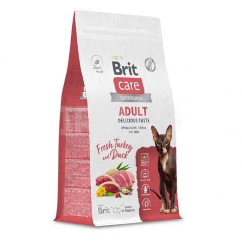 Brit Care Cat Adult Delicious Taste сухой корм для взрослых привередливых кошек (индейка,утка) 1,5кг