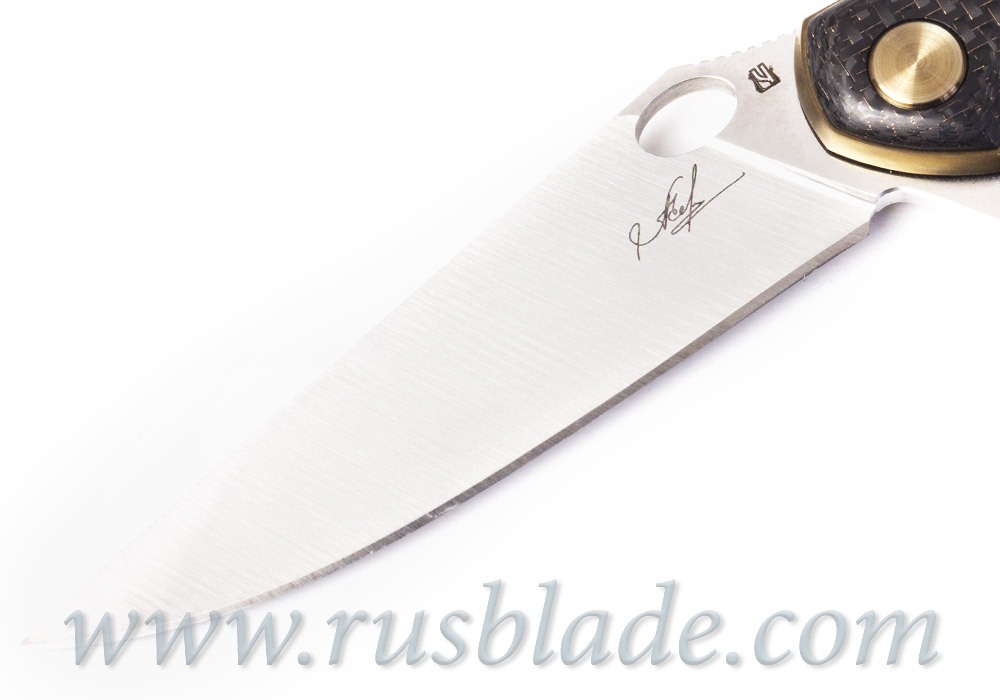 Cheburkov Golden Raven M390 CF Folding Knife Gold Plated - фотография 