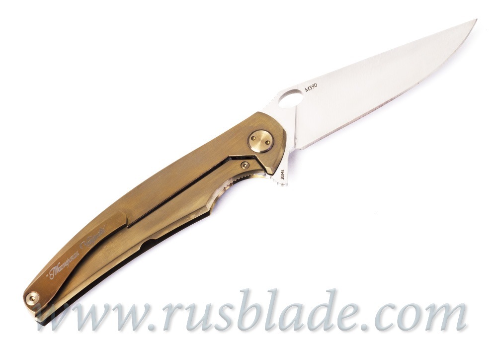 Cheburkov Golden Raven M390 CF Folding Knife Gold Plated - фотография 