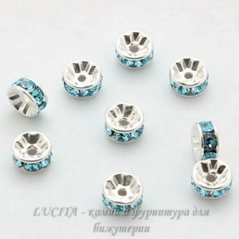 77506 Бусина - рондель Сваровски Aquamarine (цвет - серебро) 6х3 мм ()