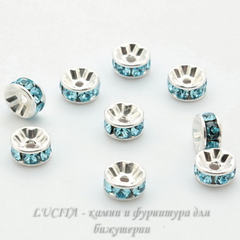 77506 Бусина - рондель Сваровски Aquamarine (цвет - серебро) 6х3 мм ()