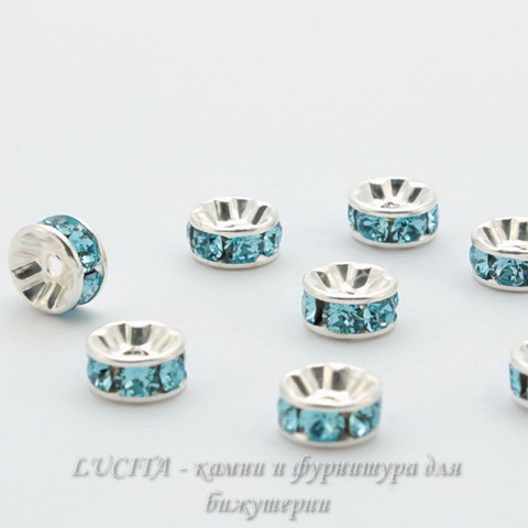 77506 Бусина - рондель Сваровски Aquamarine (цвет - серебро) 6х3 мм ()