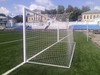 Ворота футбольные алюминиевые FIFA 7.32 х 2.44 м. (профиль d=100мм) подъемная задняя рама, растяжки, со стаканами для бетонирования (пара)