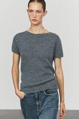 Massimo Dutti Трикотажный джемпер из альпаки с короткими рукавами, серо-синий