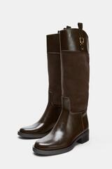 ZARA КОМБИНИРОВАННЫЕ САПОГИ В ЖОКЕЙСКОМ СТИЛЕ, КОРИЧНЕВЫЙ