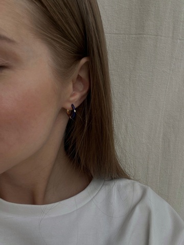 Серьги Конго, серебро 925, позолота 18k, синяя эмаль 2