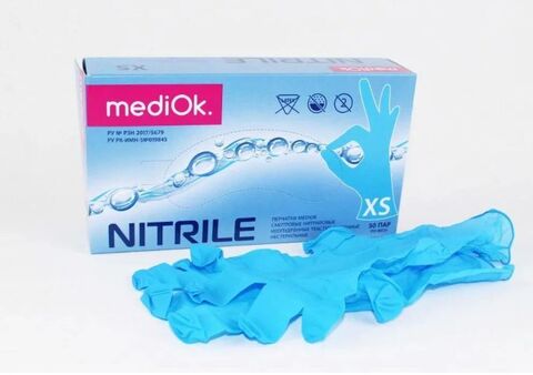 Нитриловые медицинские перчатки MediOK BLUE SKY 4 гр (голубые) (50 пар)