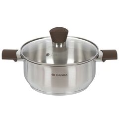 Кастрюля нерж, 2.8 л, с крыш, крышка стекло, Daniks, Savory, SD-A95-20, серебр, индукц