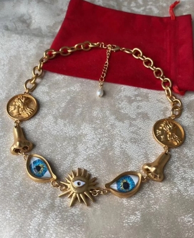 84529 - Колье в стиле Schiaparelli lux с подвесками голубые глаза