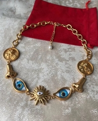 84529 - Колье в стиле Schiaparelli lux с подвесками голубые глаза